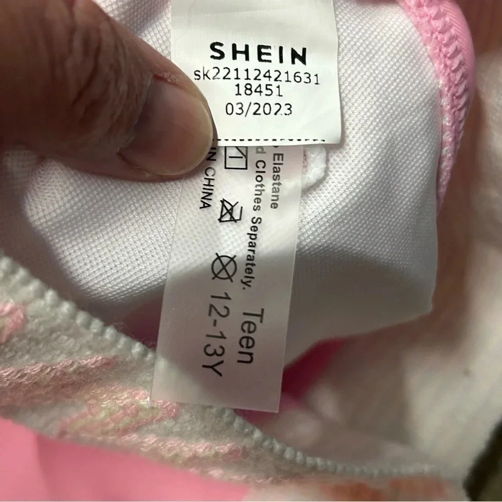 (LOT OF 2) SHEIN Tween Girl Bikini Swimwear Sz 12-13Y Blue Leopard Pink Chevron‎